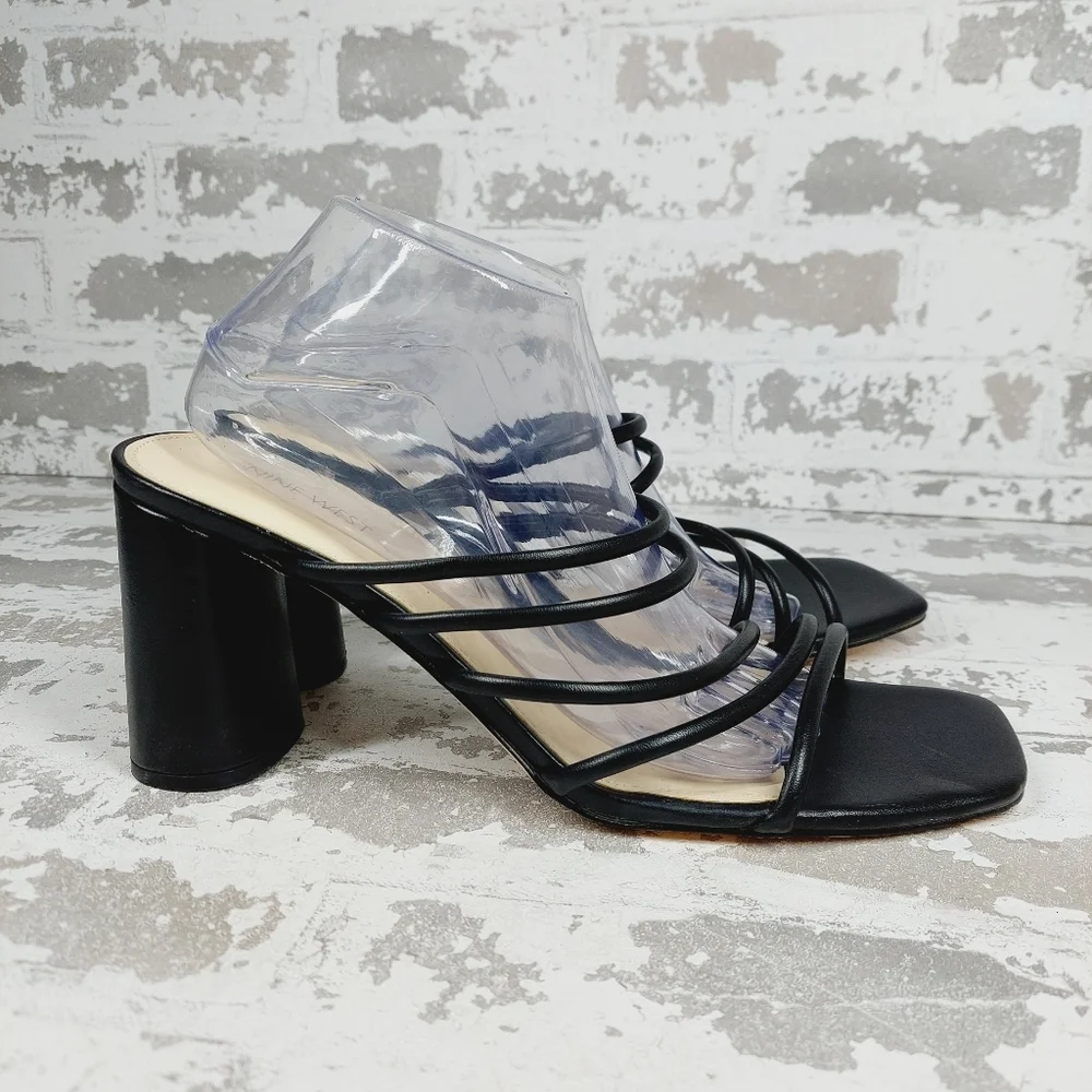 New Nine West Womens Getcha 3 Faux Leather Slip On Heels C67 - Picture 6 of 12